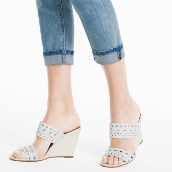 White House Black Market Shoes - WHBM Gorgeous Wht Laser Cut Strappy Wedge Sandals
